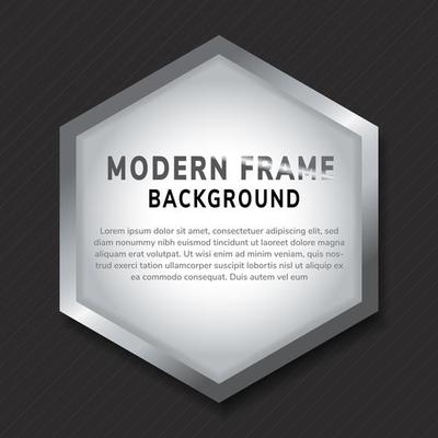 Modern silver hexagon frame mockup on dark background.