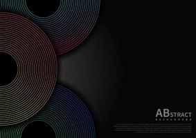 Abstract circles lines overlap layers on black background and gradient line decoration with copy space for text. vector