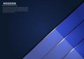 Abstract dark blue overlapping layers glossy with shadow with gold line modern style. vector