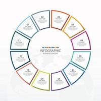 Basic circle infographic template with 12 steps, process or options, process chart, Used for process diagram, presentations, workflow layout, flow chart, infograph. Vector eps10 illustration.