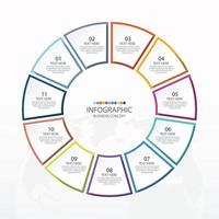 Basic circle infographic template with 11 steps, process or options, process chart, Used for process diagram, presentations, workflow layout, flow chart, infograph. Vector eps10 illustration.