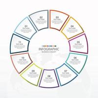 Plantilla de infografía de círculo básico con 11 pasos, proceso u opciones, diagrama de proceso, utilizado para diagrama de proceso, presentaciones, diseño de flujo de trabajo, diagrama de flujo, infografía. ilustración vectorial eps10. vector