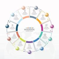 Basic circle infographic template with 11 steps, process or options, process chart, Used for process diagram, presentations, workflow layout, flow chart, infograph. Vector eps10 illustration.