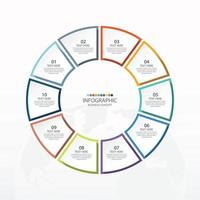 Basic circle infographic template with 10 steps, process or options, process chart, Used for process diagram, presentations, workflow layout, flow chart, infograph. Vector eps10 illustration.