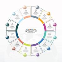 Plantilla de infografía de círculo básico con 12 pasos, proceso u opciones, diagrama de proceso, utilizado para diagrama de proceso, presentaciones, diseño de flujo de trabajo, diagrama de flujo, infografía. ilustración vectorial eps10. vector