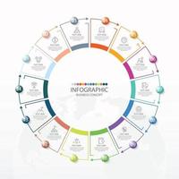 Basic circle infographic template with 14 steps, process or options, process chart, Used for process diagram, presentations, workflow layout, flow chart, infograph. Vector eps10 illustration.