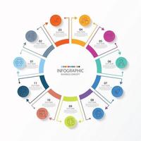 Basic circle infographic template with 11 steps, process or options, process chart, Used for process diagram, presentations, workflow layout, flow chart, infograph. Vector eps10 illustration.