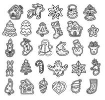 Collection of vector illustrations of graphic icons of traditional Xmas gingerbread cookies of various shapes