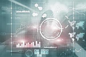 Business intelligence BI Key performance indicator KPI Analysis dashboard transparent blurred background. photo