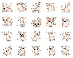 Cute Cartoon Vector Illustration icon set of Chihuahua puppy dogs. It is flat design.