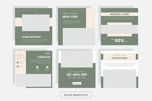 Minimal home interior design social media post banner template set