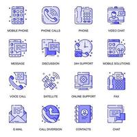 Communication web flat line icons set vector