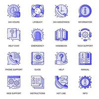 Help And Support web flat line icons set vector