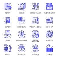 Delivery web flat line icons set vector