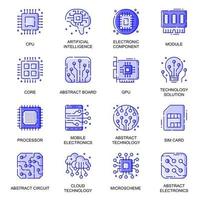 Electronics web flat line icons set vector