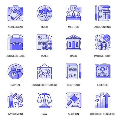 Business web flat line icons set