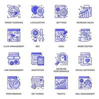 SEO optimization web flat line icons set vector