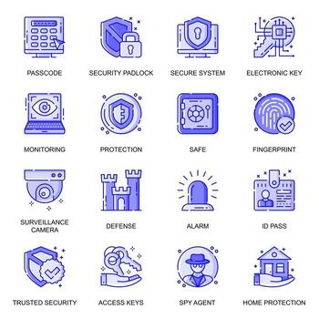 Security web flat line icons set vector