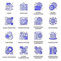 conjunto de iconos de línea plana web de negocios globales vector