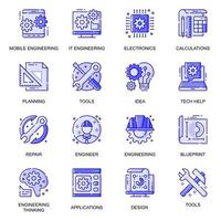 Engineering web flat line icons set vector