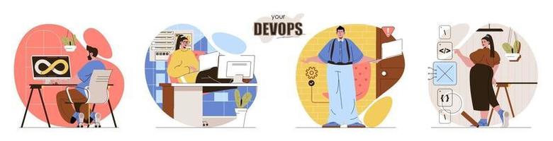 tus escenas conceptuales de devops establecidas vector