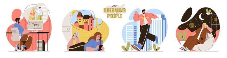 Your Dreaming People concept scenes set vector