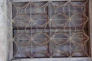 door with window with wood background photo