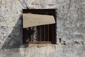 door with window with wood background photo