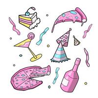 Big bundle of isolated vector elements for birthday party food, decoration and calibration, flat Colorful vector icon illustration
