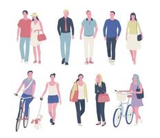 Diverse people on the street. front view. vector design illustrations.