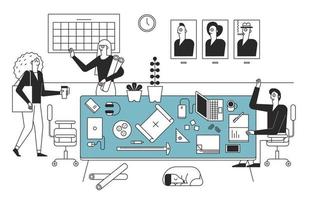 Colleagues in the office are saying hello. Office interior in a complex interior. vector design illustrations.