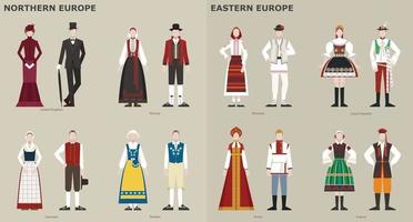 una colección de trajes tradicionales por país. Europa. ilustraciones de diseño vectorial. vector