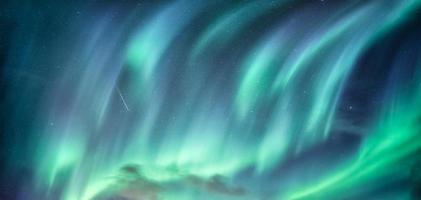 Aurora Borealis, Northern Lights in the night sky on Arctic Circle at Scandinavia photo