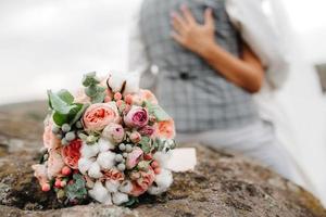 elegant wedding bouquet of fresh natural flowers photo