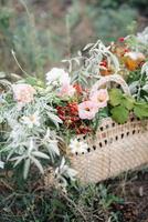 elegant wedding bouquet of fresh natural flowers photo