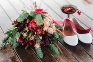 elegant wedding bouquet of fresh natural flowers photo