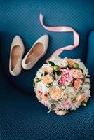 elegant wedding bouquet of fresh natural flowers photo