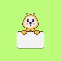 Cute dog holding whiteboard. Animal cartoon concept isolated. Can used for t-shirt, greeting card, invitation card or mascot. Flat Cartoon Style vector