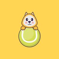 Cute dog playing tennis. Animal cartoon concept isolated. Can used for t-shirt, greeting card, invitation card or mascot. Flat Cartoon Style vector