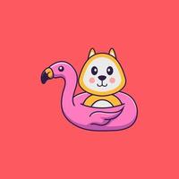 lindo perro con boya flamingo. aislado concepto de dibujos animados de animales. Puede utilizarse para camiseta, tarjeta de felicitación, tarjeta de invitación o mascota. estilo de dibujos animados plana vector