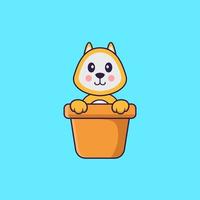Cute dog in a flower vase. Animal cartoon concept isolated. Can used for t-shirt, greeting card, invitation card or mascot. Flat Cartoon Style vector