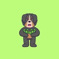 Cute dog holding money. Animal cartoon concept isolated. Can used for t-shirt, greeting card, invitation card or mascot. Flat Cartoon Style vector