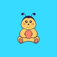 Cute bee is sitting. Animal cartoon concept isolated. Can used for t-shirt, greeting card, invitation card or mascot. Flat Cartoon Style vector