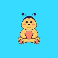 Cute bee is sitting. Animal cartoon concept isolated. Can used for t-shirt, greeting card, invitation card or mascot. Flat Cartoon Style vector