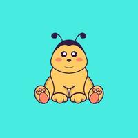 Cute bee is sitting. Animal cartoon concept isolated. Can used for t-shirt, greeting card, invitation card or mascot. Flat Cartoon Style vector