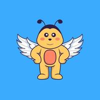 Cute bee using wings. Animal cartoon concept isolated. Can used for t-shirt, greeting card, invitation card or mascot. Flat Cartoon Style vector