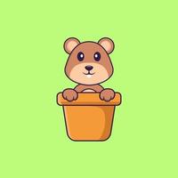 Cute squirrel in a flower vase. Animal cartoon concept isolated. Can used for t-shirt, greeting card, invitation card or mascot. Flat Cartoon Style vector