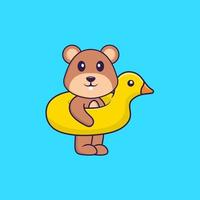 Cute squirrel With Duck buoy. Animal cartoon concept isolated. Can used for t-shirt, greeting card, invitation card or mascot. Flat Cartoon Style vector