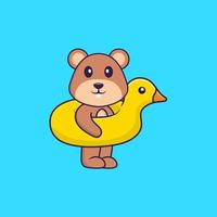 Cute squirrel With Duck buoy. Animal cartoon concept isolated. Can used for t-shirt, greeting card, invitation card or mascot. Flat Cartoon Style vector