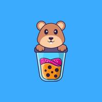 Cute squirrel Drinking Boba milk tea. Animal cartoon concept isolated. Can used for t-shirt, greeting card, invitation card or mascot. Flat Cartoon Style vector